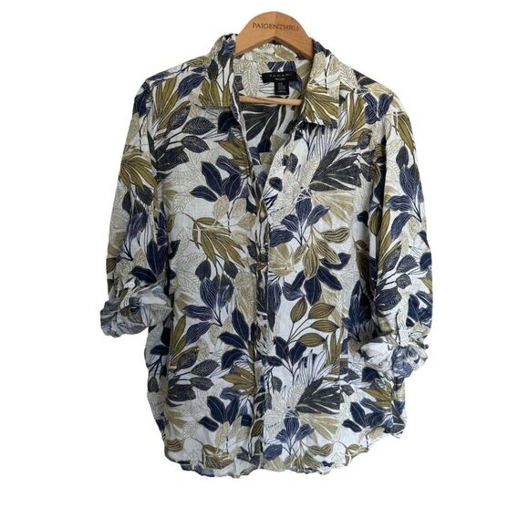 Tahari Women's Plus 2X 100% Linen Button Down Botanical Blouse Top - Picture 1 of 6